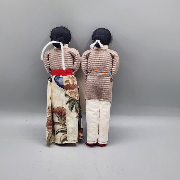 2 Native American Navajo Indian Handmade Cloth Dolls  By Nora Nez 8 inch Couple - Picture 2 of 4